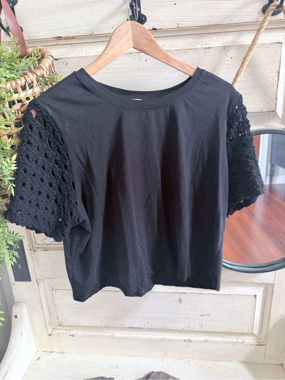 Joie Black Crochet Short Sleeve Tee
